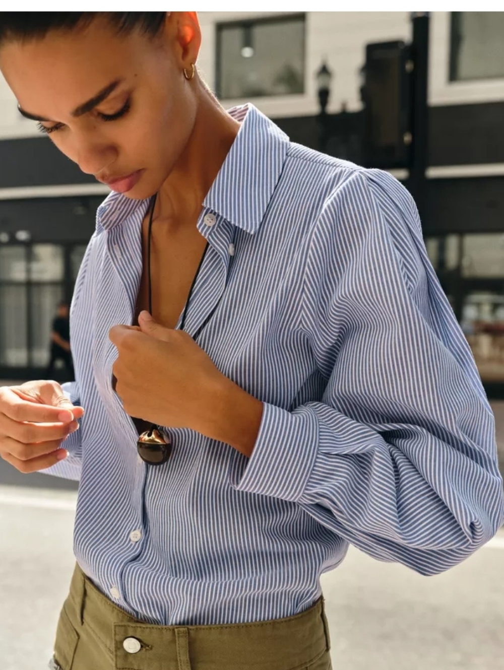 NWT Zara Blue and White Striped Button-Down Shirt XS